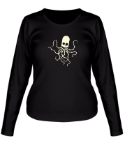Женская футболка длинный рукав Осьминог скелет светится фото