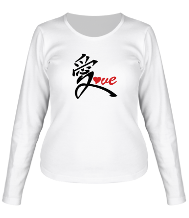 Женская футболка длинный рукав Китайский символ любви love