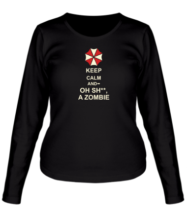 Женская футболка длинный рукав Keep calm and oh sh**, a zombie