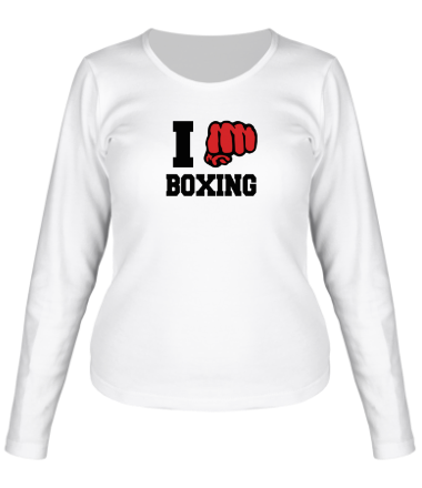 Женская футболка длинный рукав i love boxing - я люблю бокс